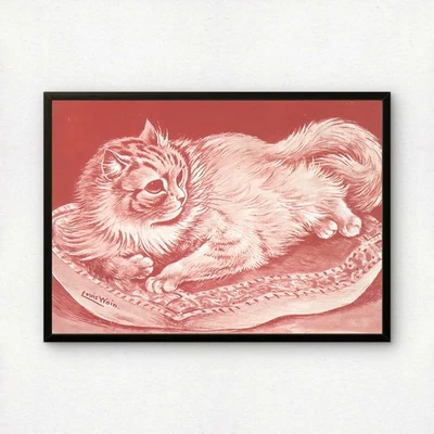 Louis Wain: Gato reclinable en rojo | Impresión de bellas artes giclée | Decoración del hogar para gatos Foto 1 de 3