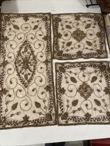 Set Of 3 Hand Beaded Table Runners Gold Elegant Special Occasions Decor Linens - Picture 1 of 12