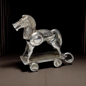 Vtg Mid Century Silver Charm Trojan Horse Opens to Soldiers Sterling England HTF - Picture 1 of 9