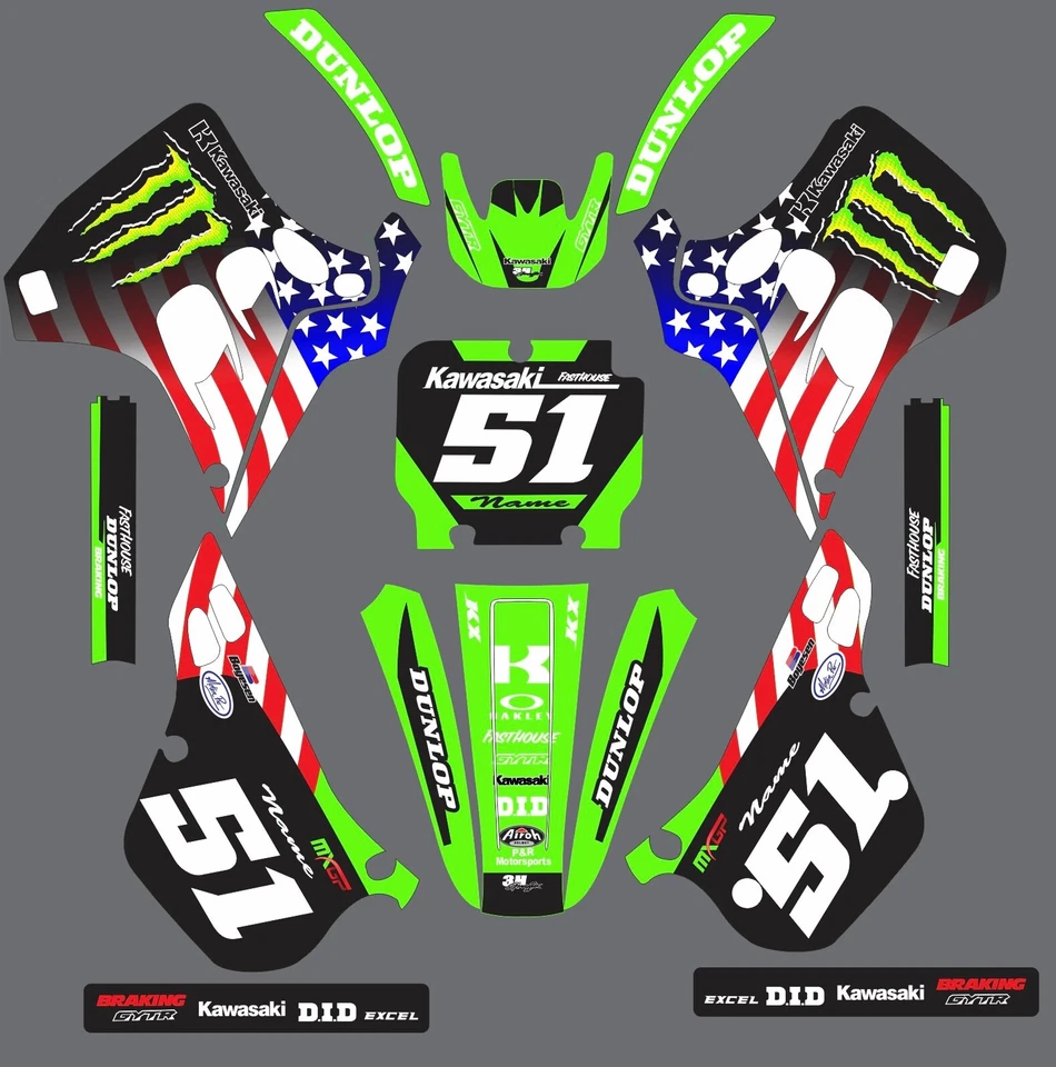 Kit Gráfico 1990-1991 Kawasaki KX125 250 KX250 125 Calcomanías Gráficas Pegatina Foto 1 de 1