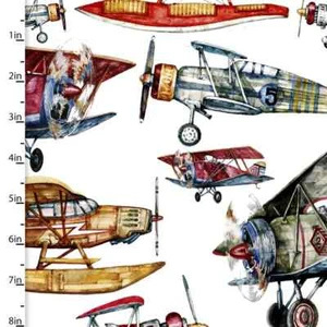 First In Flight, Biplanes 44in wide, 3 Wishes Fabric BTY Digitaly Printed - Picture 1 of 4