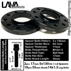 2PC 17MM THICK 5X130 84.1MM C.B WHEEL SPACER+14X1.5 BOLT FIT MERCEDES G CLASS - Picture 1 of 2
