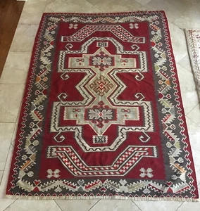 Vintage handgewebter Kelim Südwesten geometrischer Wollüberzug Vorleger 80” x 55” - Bild 1 von 12