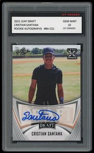CRISTIAN SANTANA 2021 LEAF DRAFT AUTOGRAPH BASEBALL 1ST GRADED 10 ROOKIE CARD RC