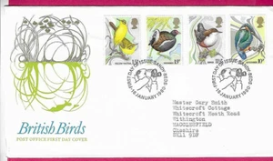 Post Office 1980 FDC - BRITISH BIRDS - Shs SANDY, Bedfordshire - Picture 1 of 2
