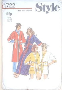 UNCUT Style 1722 Vintage Mens Collarless Kimono Wrap Dressing Gown Bath Robe - Picture 1 of 4