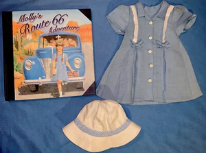 RARO Traje Chambray American Girl Molly Route 66 con sombrero de gingham, ¡libro COMPLETO! - Imagen 1 de 10