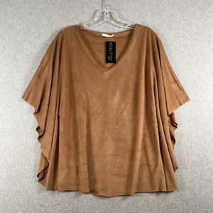 Made In Italy Womens OS (S) Flutter Sleeve Soft Tunic Faux Suede Brown NWT - Picture 1 of 12