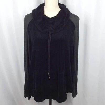 Chicos Zenergy Women's Veloure Pullover Sweatshirt Medium Black Funnel Neck - Image 1 of 4