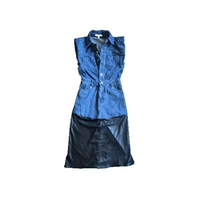 Derek Lam Ethel Sleeveless Dress Size 0 Jean Vegan Leather Mix Media  - Image 1 of 4