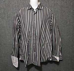 Robert Graham Hemd Herren XL schwarz olivgrün rosa gestreift Euro Flip Cuff - Bild 1 von 13