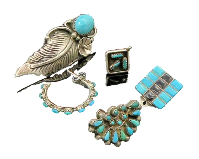 Lote Pendientes Individuales ZUNI NAVAJO Plata 925 Vintage Turquesa y Ónix EG11227 Foto 1 de 4