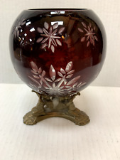Vintage Crystal Cranberry Cut To Clear Bowl With Casting Base/ Figural.