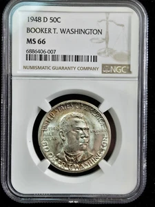1948-D Booker T. Washington Half Dollar- NGC Grade MS66 Lustrous & **TONING - Picture 1 of 4