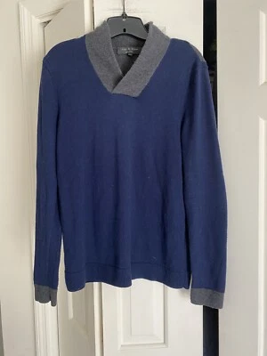 Rag & Bone Blue Gray Pure Wool Shawl Neck Men's Sweater Small - Image 1 of 3