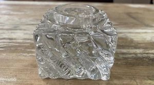 Antik quadratisch schwer wirbeln geriffelt geriffelt klares Glas Inkkwll Tintentopf keine Abdeckung - Bild 1 von 7