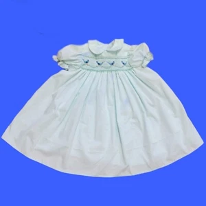 Vintage 50s Kids Dress! Pastel Shirred Bird Embroidered Baby Dress - Picture 1 of 7