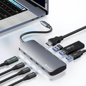 USB C to USB C Hub 10Gbps 8 in 1 with 3 USB C 3.2 Gen2 10Gbps 3 USB A 3.2 - Picture 1 of 9