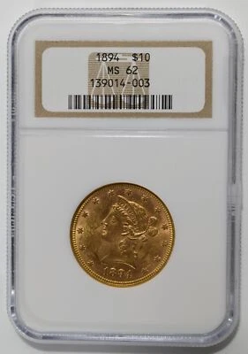 1894 $10 LIBERTY GOLD EAGLE COIN NGC MS 62 - Image 1 of 4