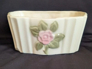 Vintage Morton Keramik Übertopf oval Blume rosa rose weiß grün Keramik Sukkulenten - Bild 1 von 8