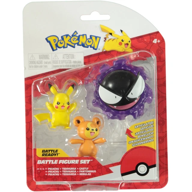 Jazwares Pokémon Battle Ready! Teddiursa Pikachu Ghastly Figure Set (3 Pieces)