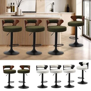 Oikiture 2/4x Bar Stools Kitchen Gas Lift Swivel Chairs Stool White Green Boucle - Picture 1 of 39