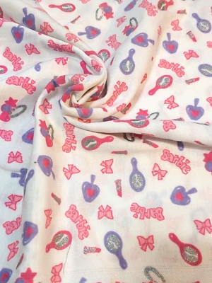 Jersey tejido algodón tela Barbie vintage años 90 lindo rosa brillo 16x60" + colas Foto 1 de 4