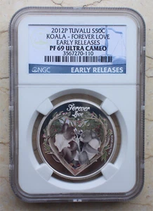 NGC PF69 UC 2012 Tuvalu 1/2oz Silver Coin - Koala - Forever Love - Picture 1 of 2