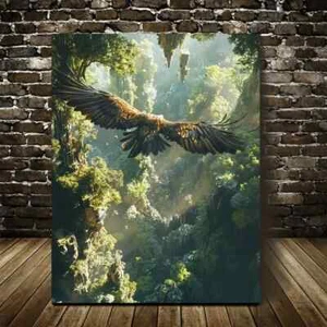 Cyberpunk Eagle in Jungle Golden Hour Painting Metal Print Ready to Hang - Picture 1 of 6