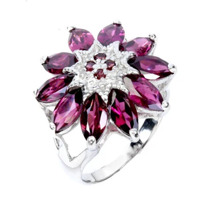 Anillo de plata de ley 925 marquesa rodolita granate piedras preciosas naturales joyería talla 8 Foto 1 de 4