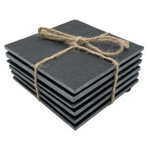 6 Stk Schiefer Untersetzer für Gläser Eckig Quadratisch Set Deko Grau 100% Natur - Bild 1 von 5