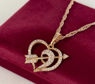 Luxus Halskette Herz Pfeile Anhänger Zirkonia 750er Rolled Gold 18K vergoldet - Bild 1 von 4