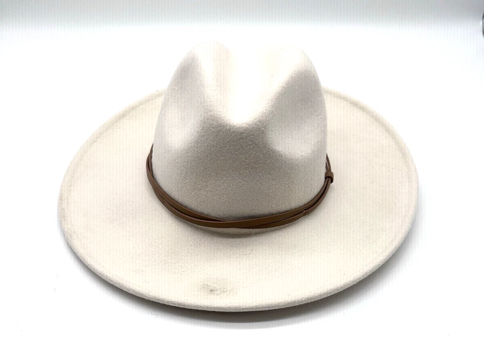 Anthropologie 帽子女式象牙色现代波西米亚 Fedora Rancher 100% 羊毛表带 — 第 1/4 张图片