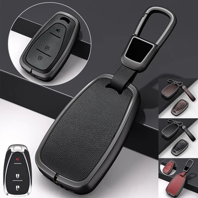 Zinc Alloy Leather Car Key Fob Case Cover For Chevrolet Camaro Malibu Cruze Volt - Image 1 of 4