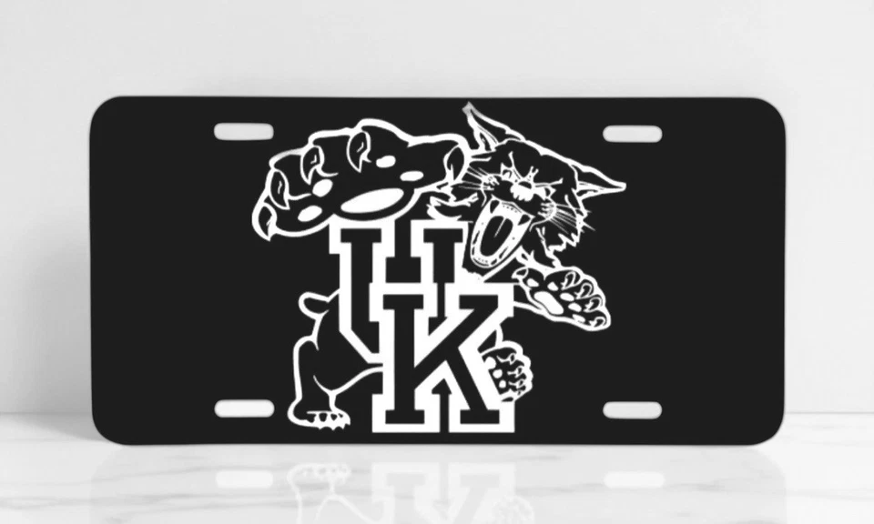 Placa de matrícula/etiqueta de coche Kentucky Wildcats grabada negra y plateada Foto 1 de 3