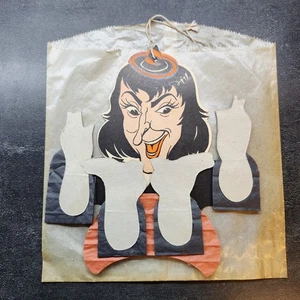 Vintage 1940's Beistle Dancing Witch Halloween Honeycomb Arm Decoration NEW NOS  - Picture 1 of 9