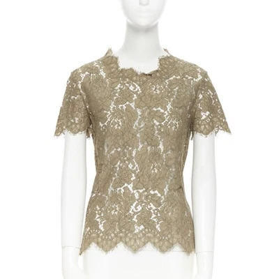 STELLA MCCARTNEY Caqui Verde Floral Encaje Manga Corta Camiseta Top XS Foto 1 de 4