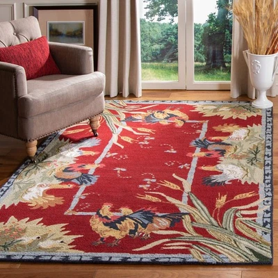 Chelsea Collection Accent Rug - 3'9" x 5'9", Burgundy, Hand-Hooked French Cou... - Image 1 of 4