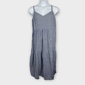 Old Navy Cami Midi Dress XL SLeeveless Tiered Plaid Gingham Check Blue White - Picture 1 of 4