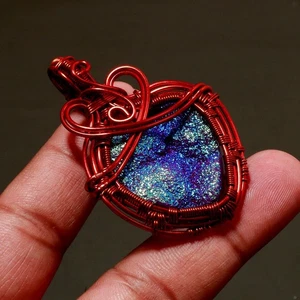 Purple Titanium Druzy Gemstone Wire Wrap Copper Jewelry Pendant 2.30" SR 1767 - Picture 1 of 6