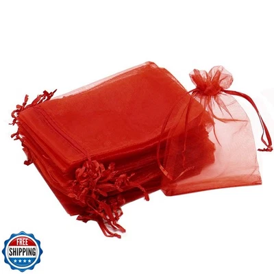 Bolsas de organza de Navidad Bezall 100 piezas 4x6 pulgadas, cordón rojo boda fiesta F Foto 1 de 4