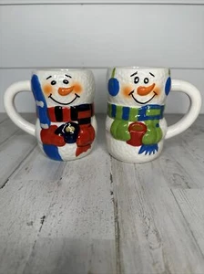 Bay Island Inc Snowman Coffee Hot Chocolate Ceramic Mug Cup Set Of Two Christmas - Picture 1 of 3