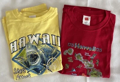 2 Hawaii Youth T-Shirts Size 10/12 Kids Yellow Shark, Red Islands Tourist Boy’s - Image 1 of 4