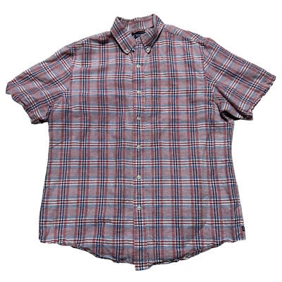 Ralph Lauren Chaps Linen Shirt Mens XL Plaid Red Blue Short Sleeve Casual - Image 1 of 4