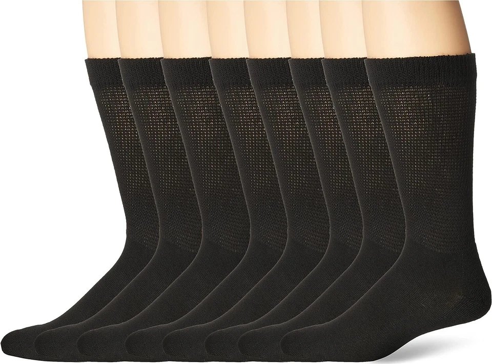 MediPeds Mens 8 Pack Diabetic Extra Wide Crew Socks Black Shoe Size