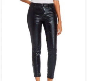 Frame Le High Skinny Jeans in Noir Croc Embossed Zip Black Size 25 - Picture 1 of 8