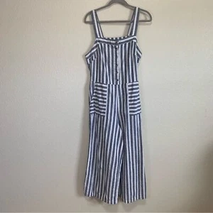 Mono corto Dip talla 14 pierna ancha azul marino y blanco a rayas con cinturón adjunto - Imagen 1 de 9