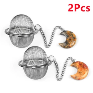 2Pcs Crazy Lace Agate Moon Stainless Steel Tea Ball Strainer Infusers HT2322 - Picture 1 of 6