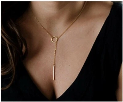 Collar y pendiente simple Lariat para mujer barra en Y para niñas pluma... Foto 1 de 4