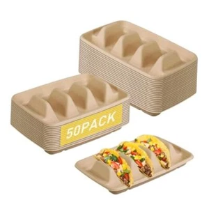 Pcs Disposable Taco Holder for Party, 3 Compartments Paper Taco Tray Holder, 50 - Picture 1 of 8